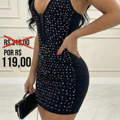 Vestido Alça Black Strass