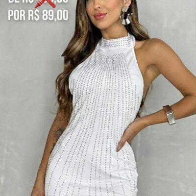 Vestido Gola Strass