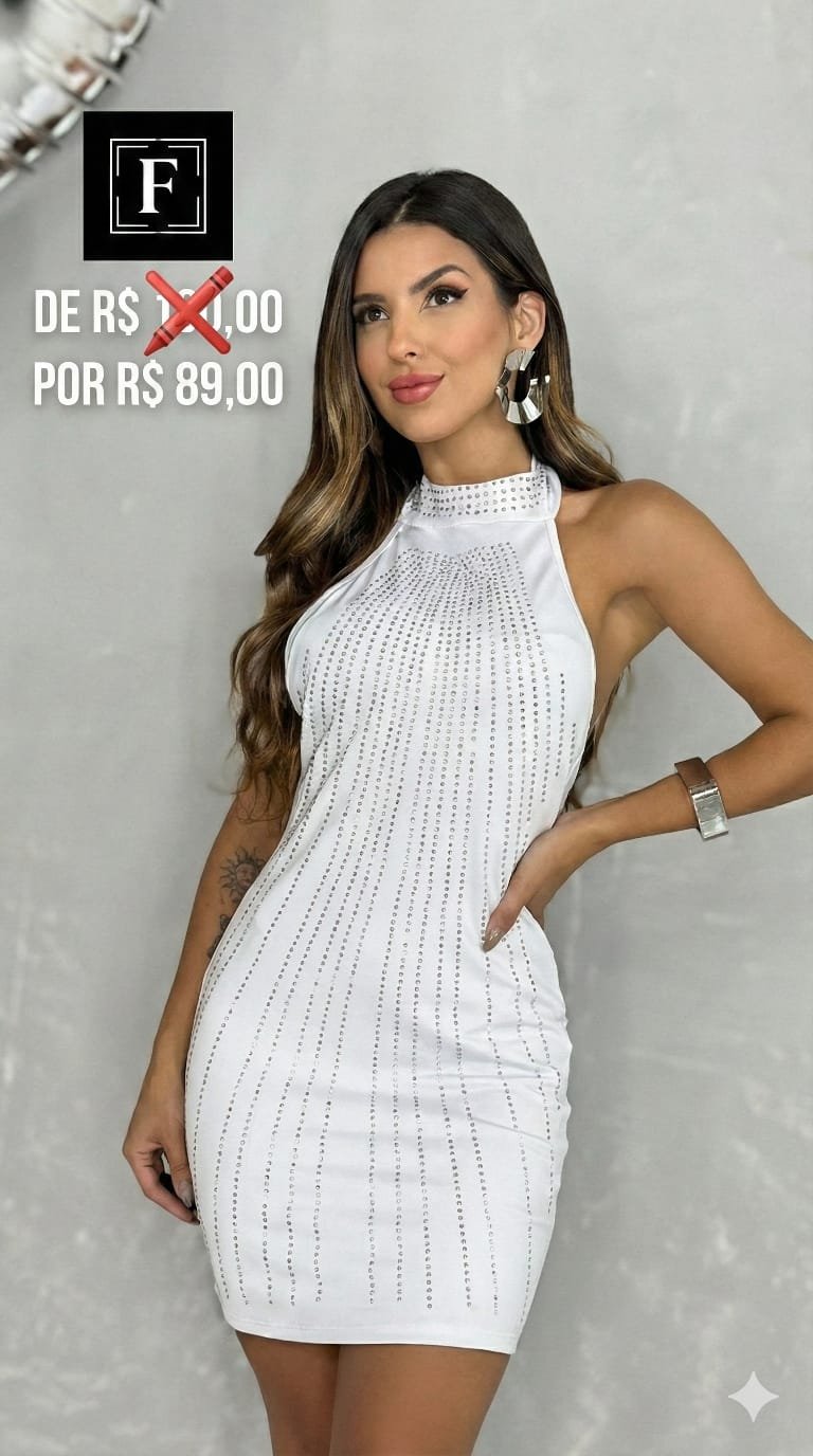 Vestido Gola Strass